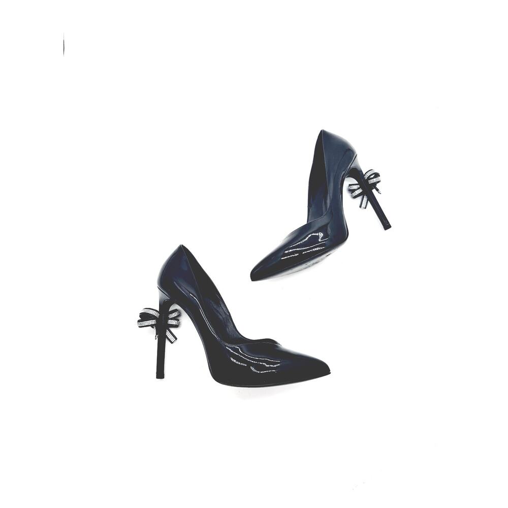 Saint Laurent Black Patent Leather Crystal Bow Runway Heels Pumps EU 38.5 - Picture 10 of 13